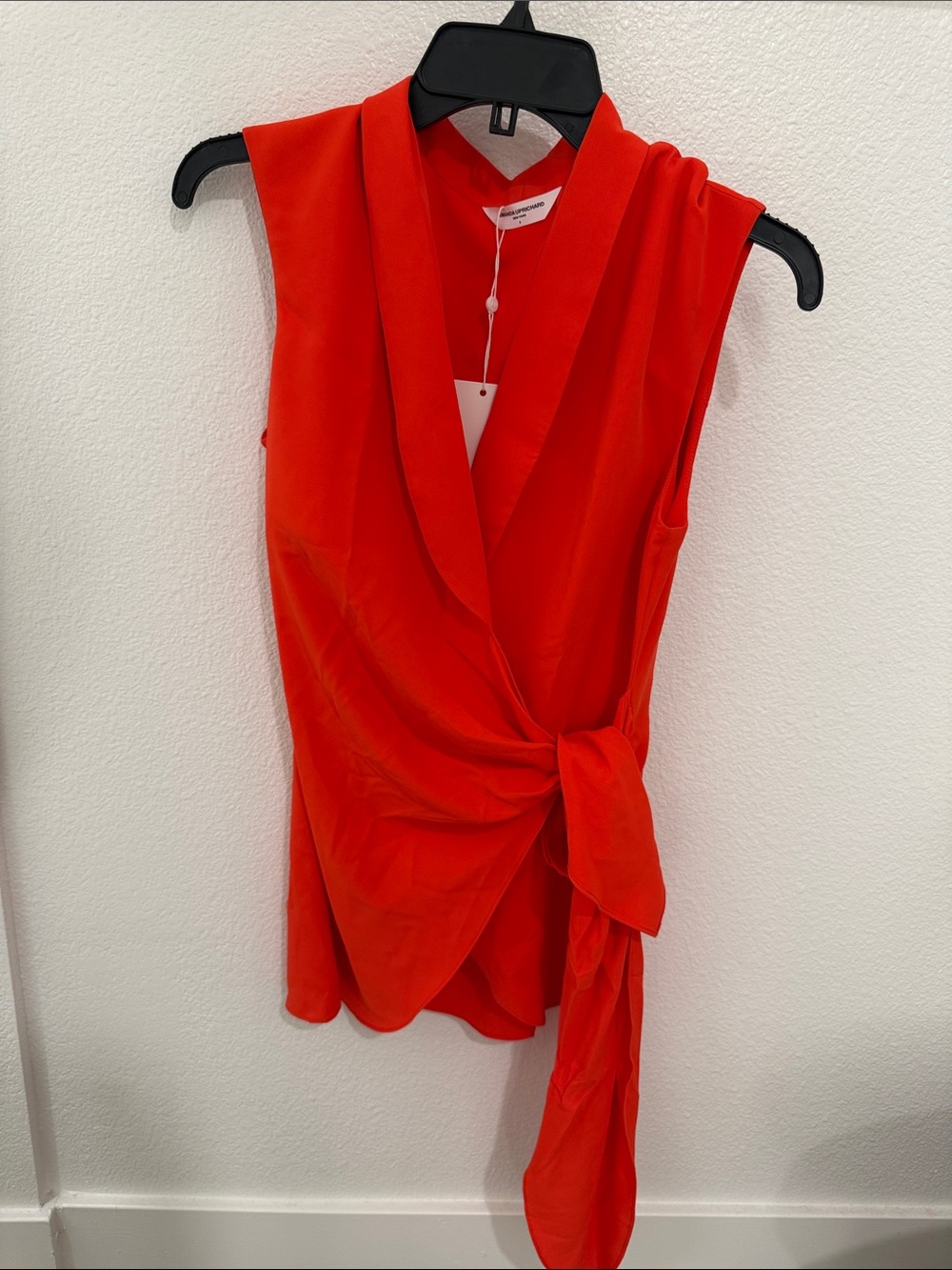 Amanda Uprichard Sleeveless Knot-Front Orange-Red Wrap Blouse